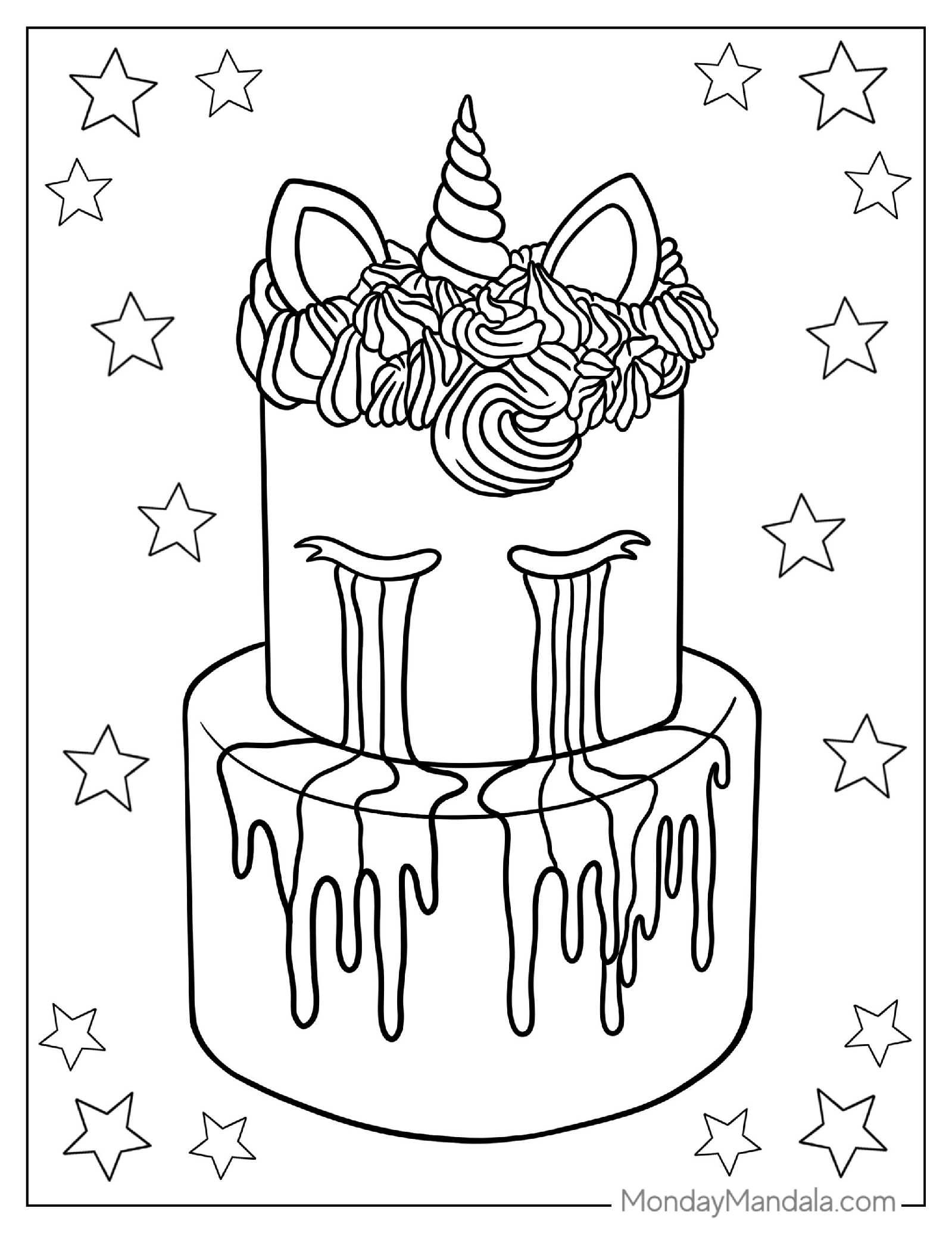 Unicorn Cake Coloring Page