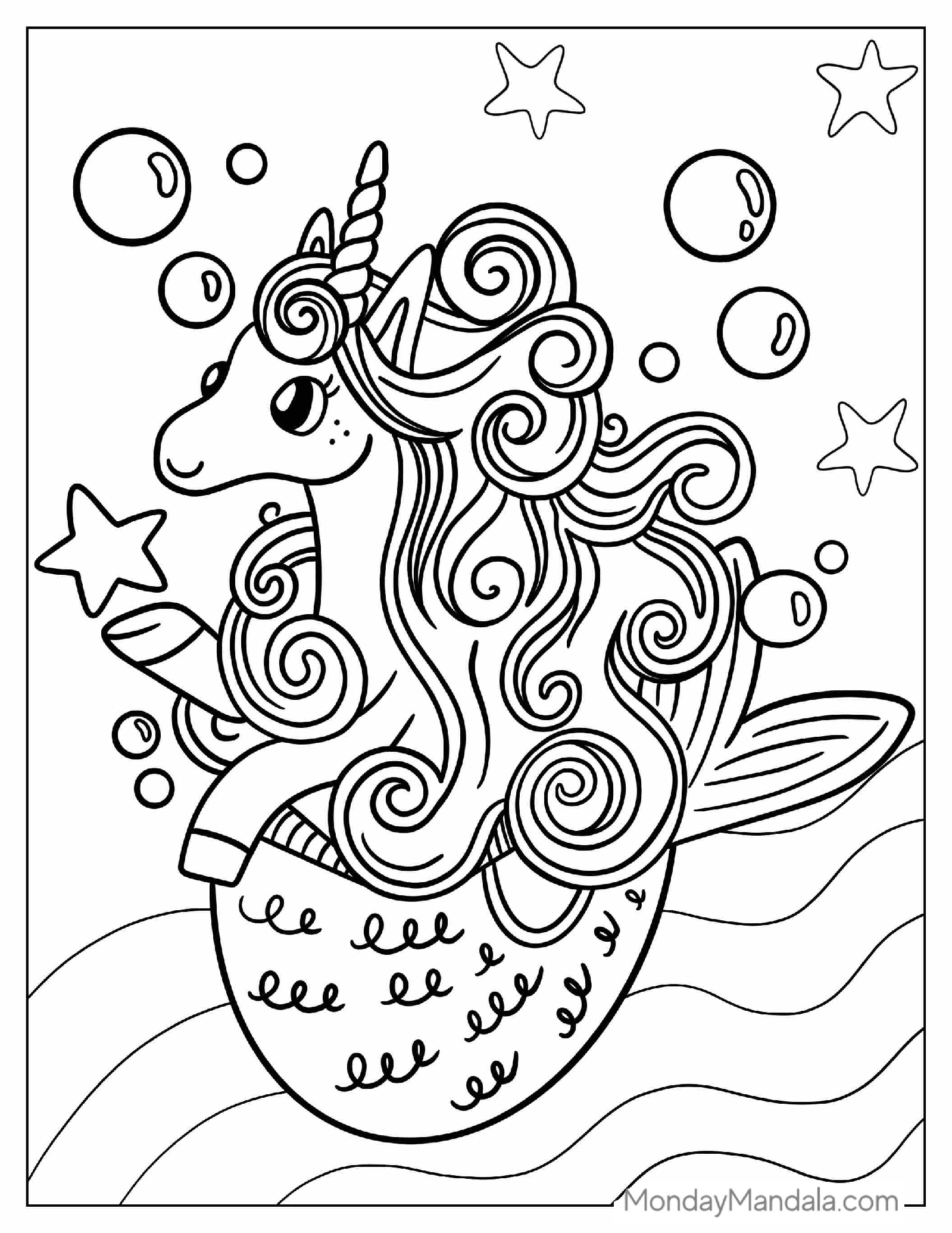 Unicorn Mermaid Coloring Page