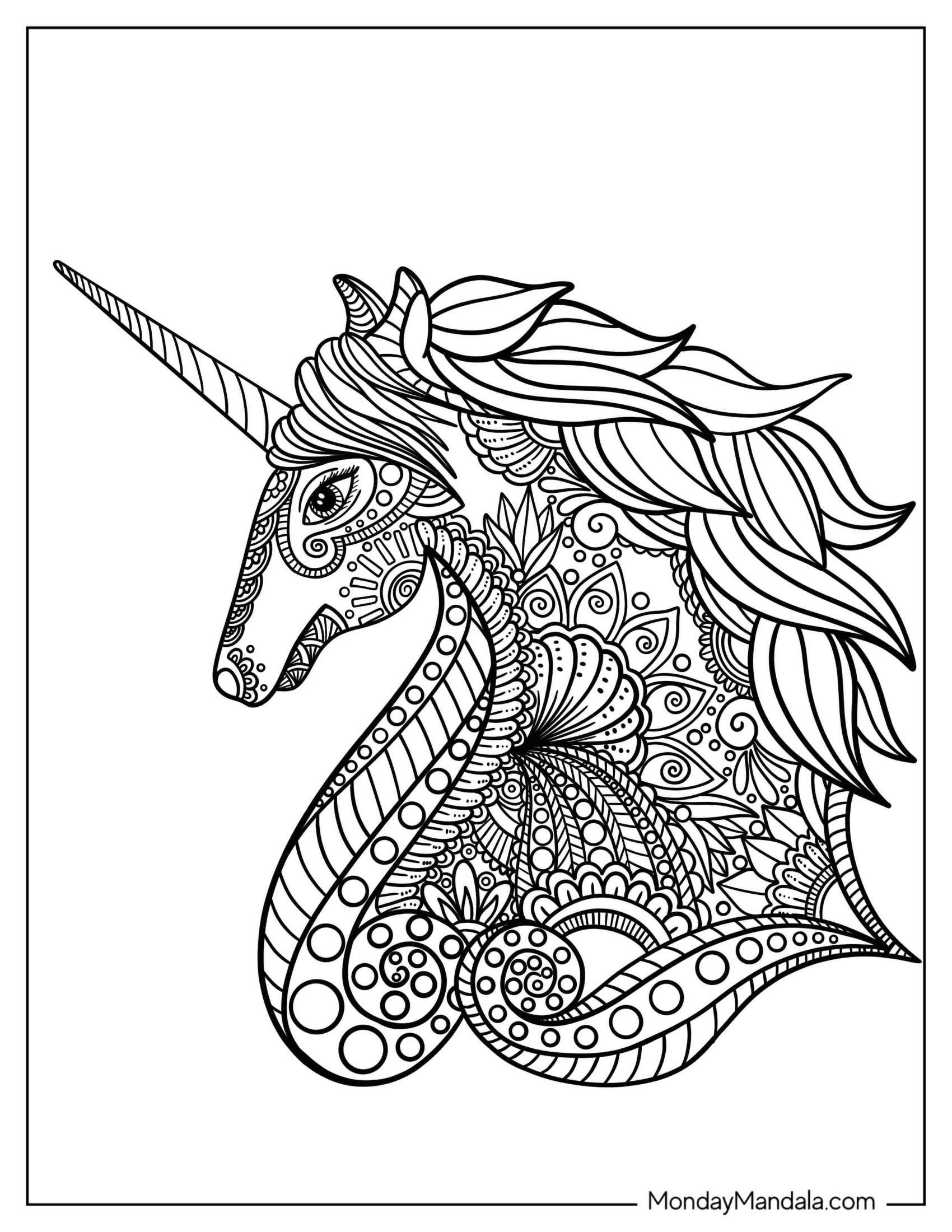 Unicorn Zentangle To Color