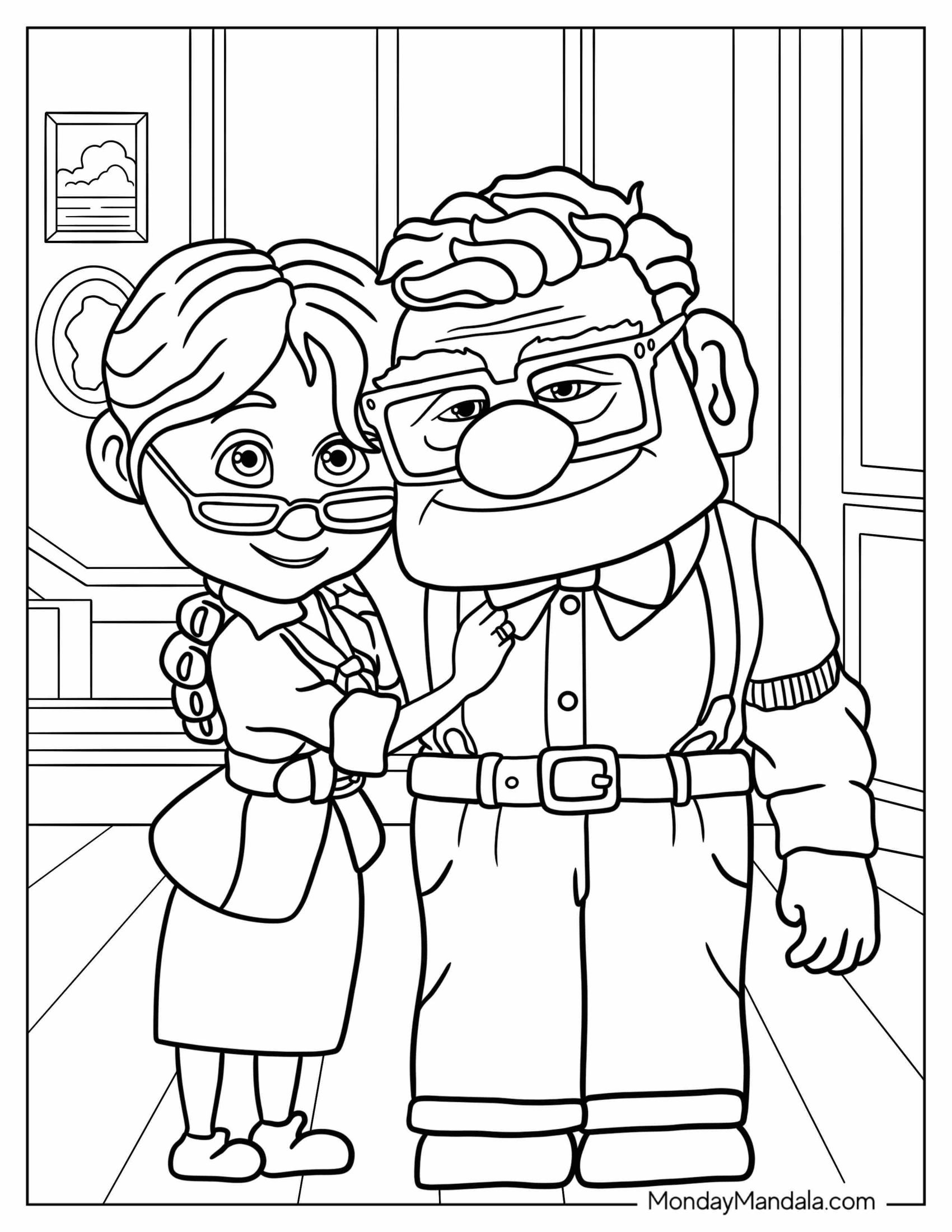 Up Coloring Page Of Old Carl And Ellie Standing Side By Side