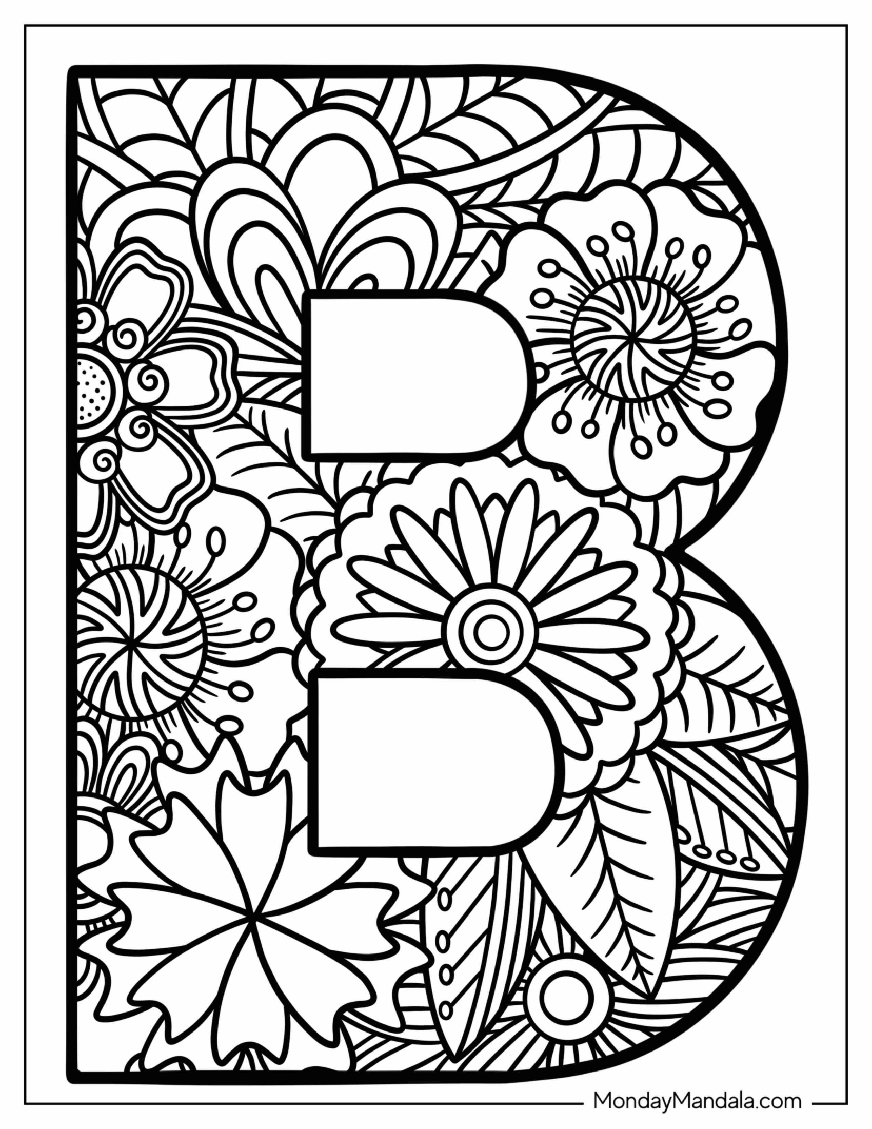 Uppercase Letter B Coloring Page Flower Mandala