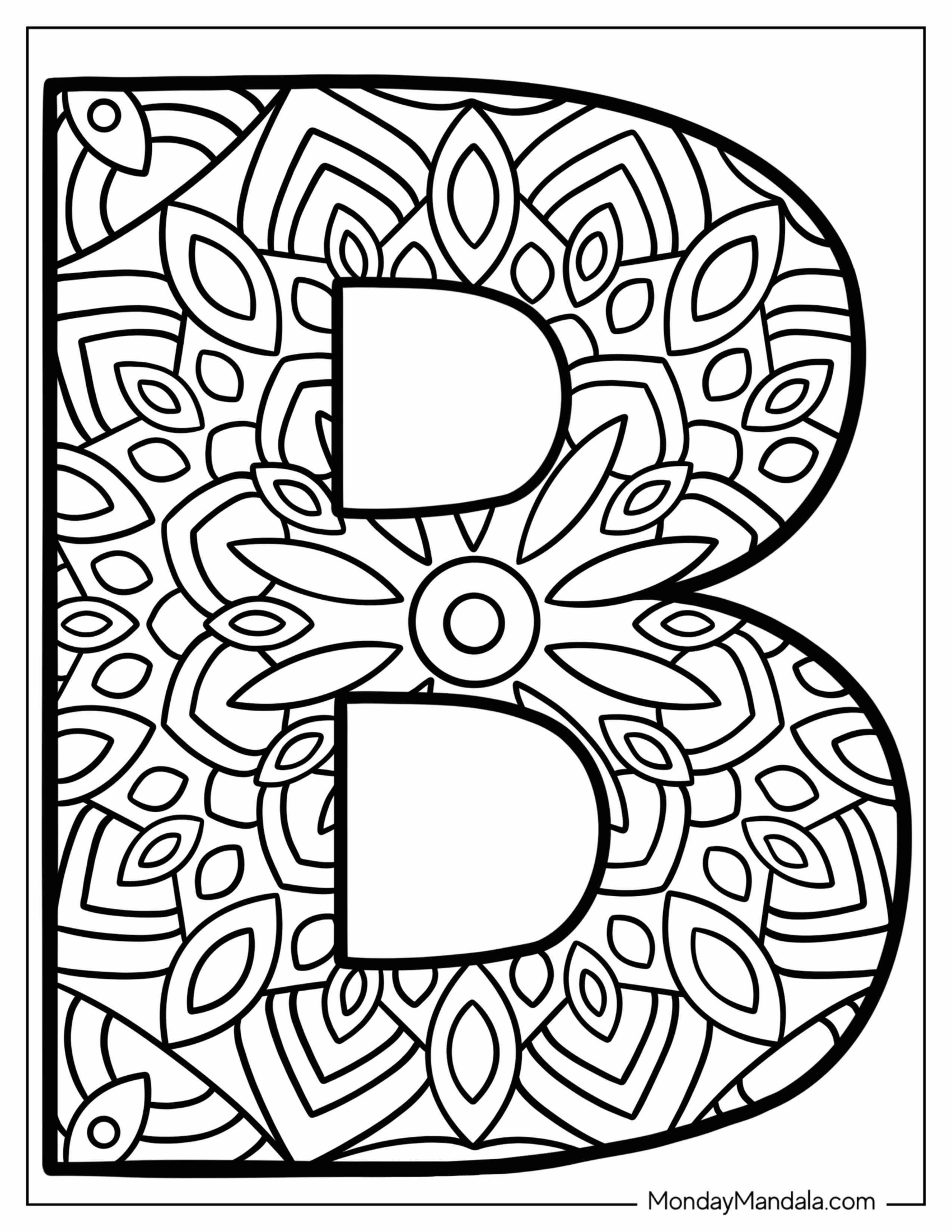 Uppercase Letter B Coloring Page Mandala