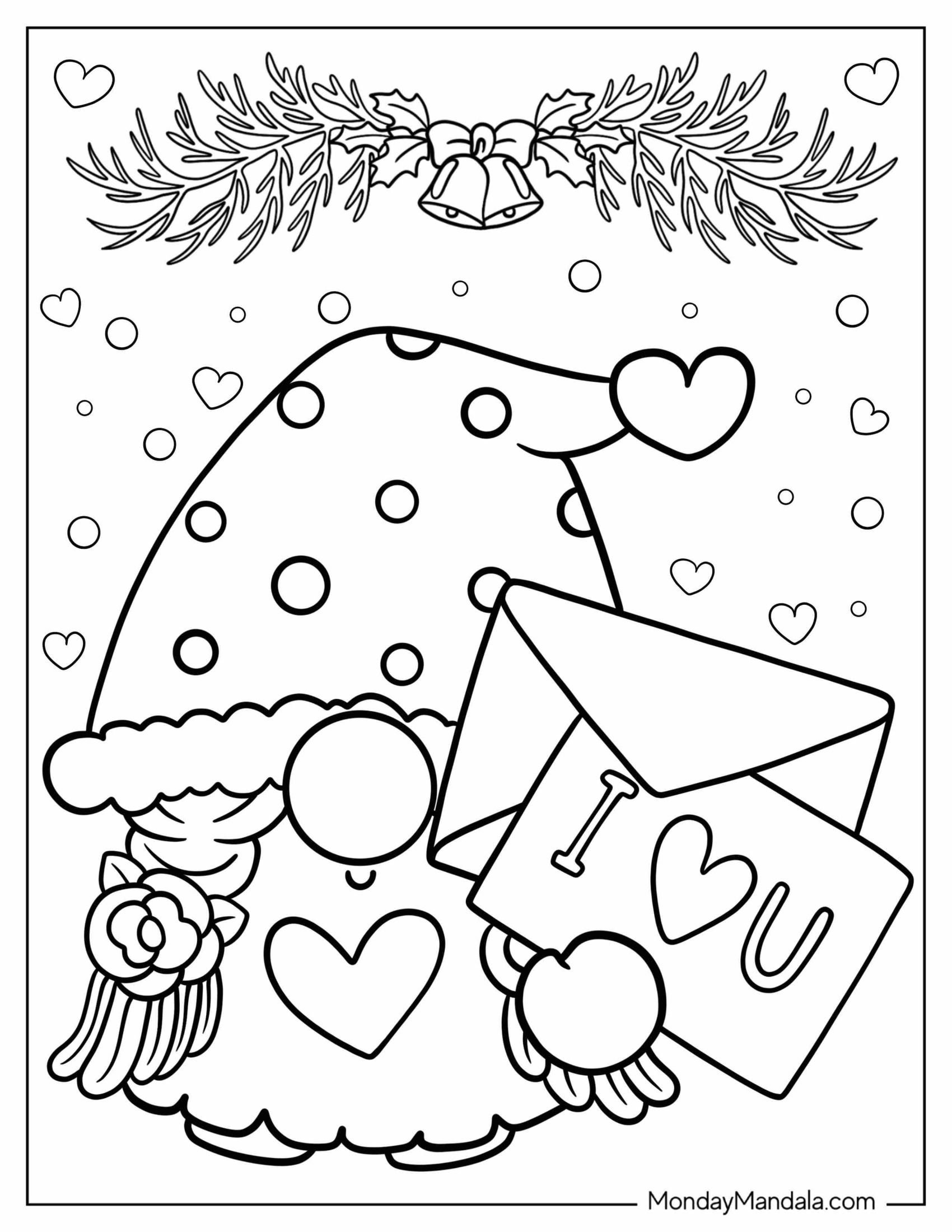 Valentine's Day Coloring Page Of Gnome Holding Love Letter Coloring Page