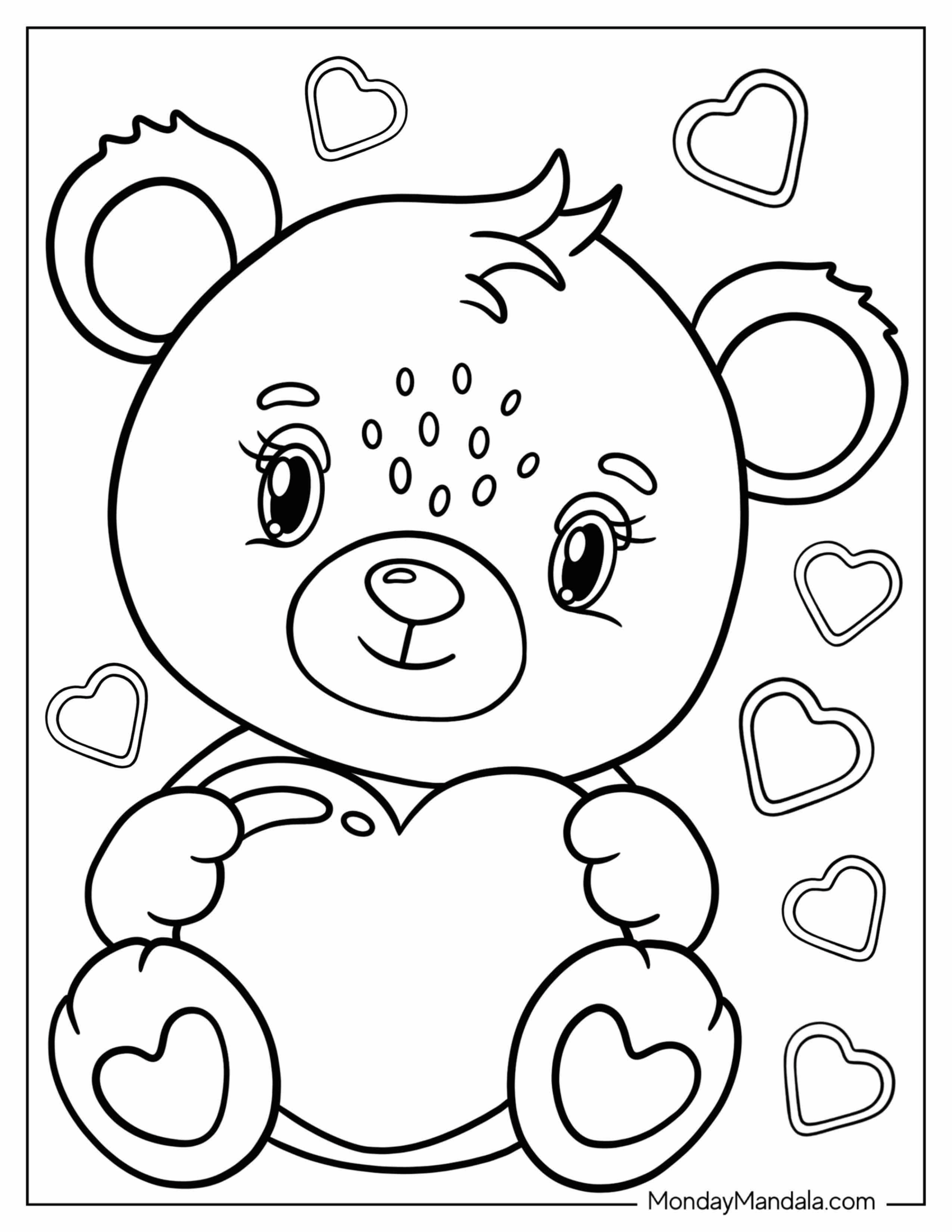 Valentine's Day Coloring Page Of Kawaii Koala Holding Heart