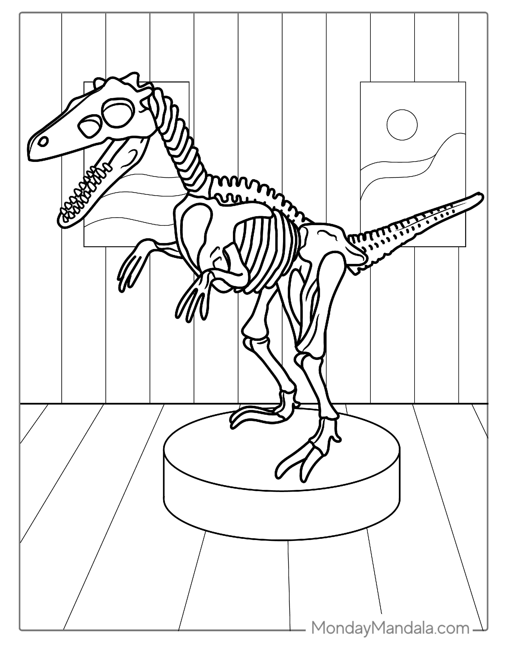 Velociraptor Skeleton Coloring Sheet