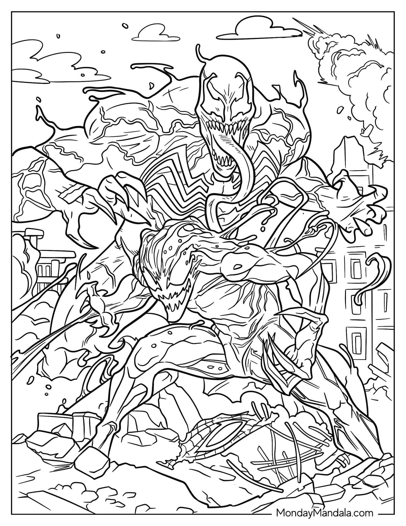 Venom Fighting With Carnage Coloring Page