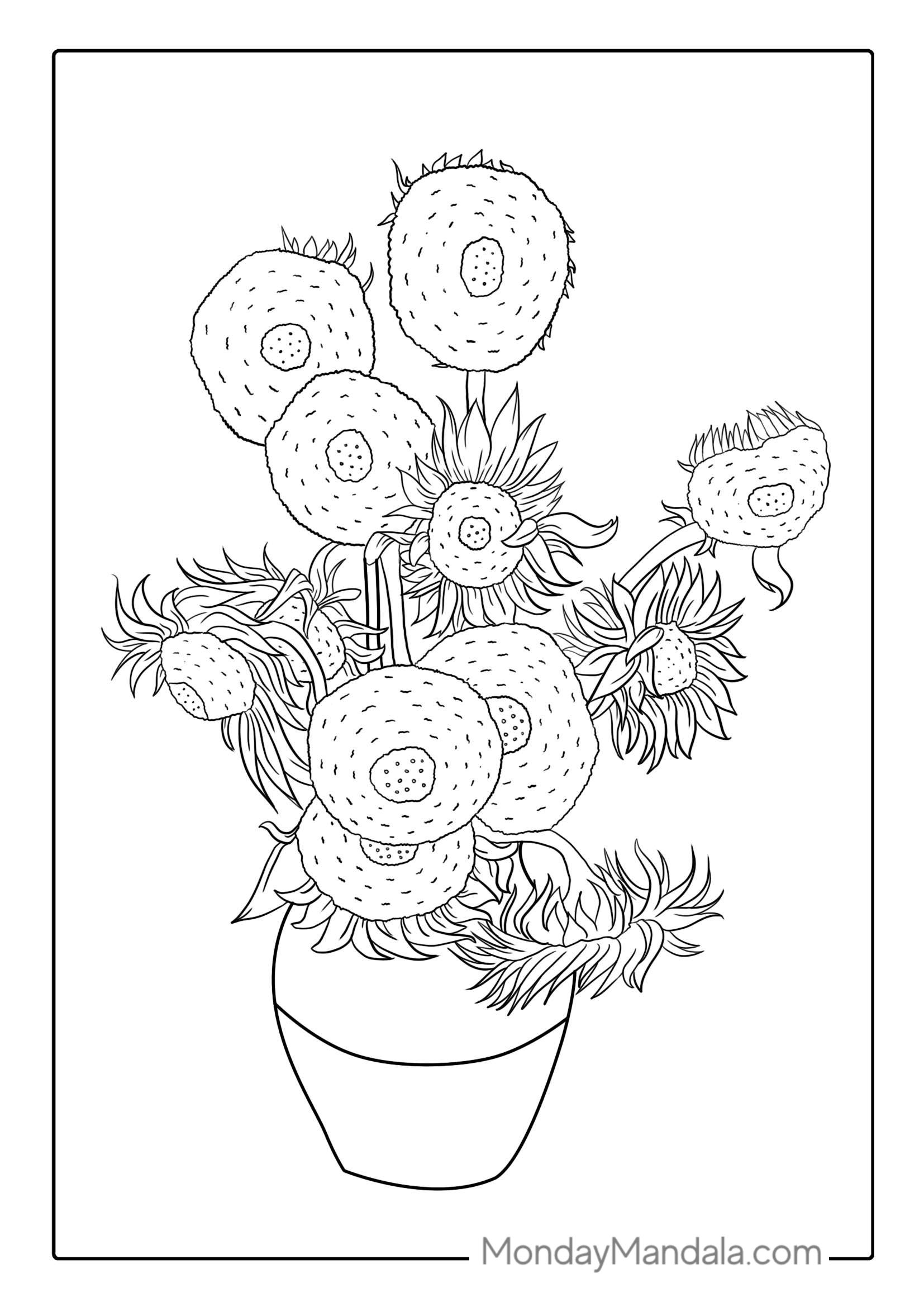 Vincent Van Gogh Sunflowers Coloring Page