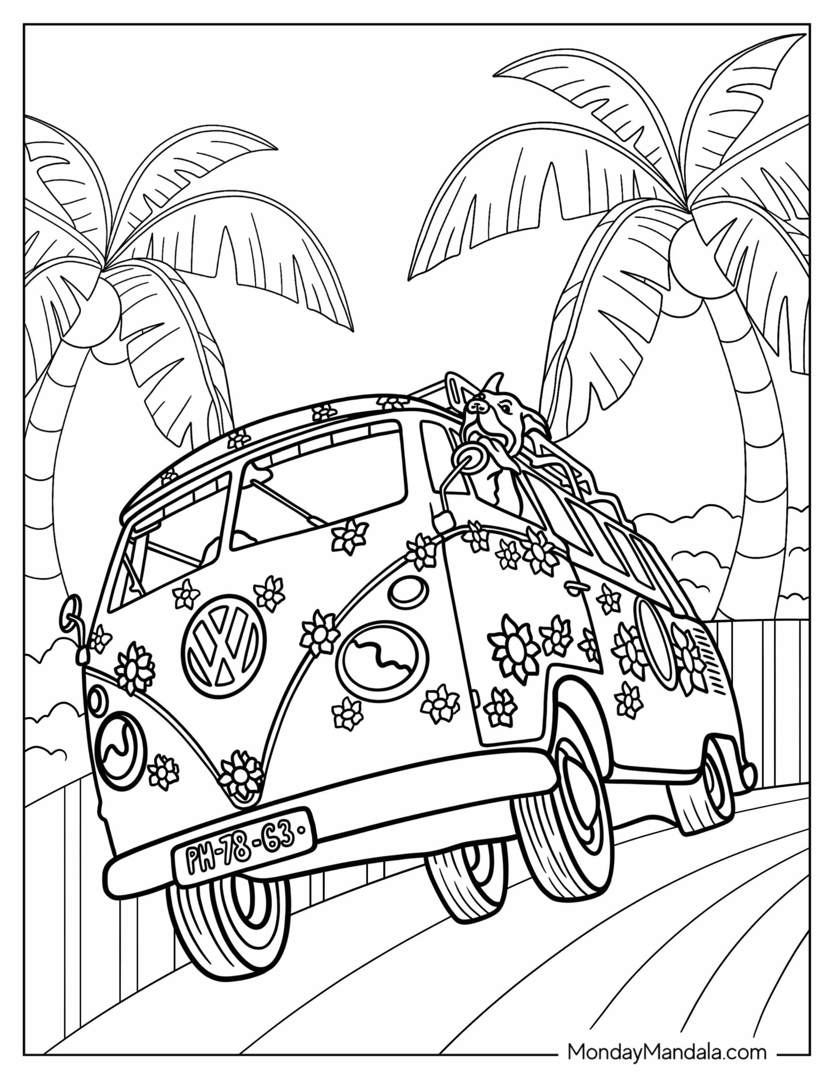 Volkswagen Hippie Coloring Page Of Van With Dog