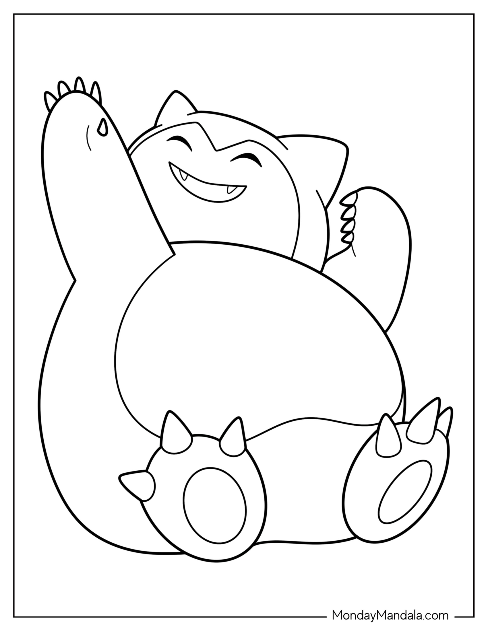 Waving Snorlax Coloring Page For Preschoolers