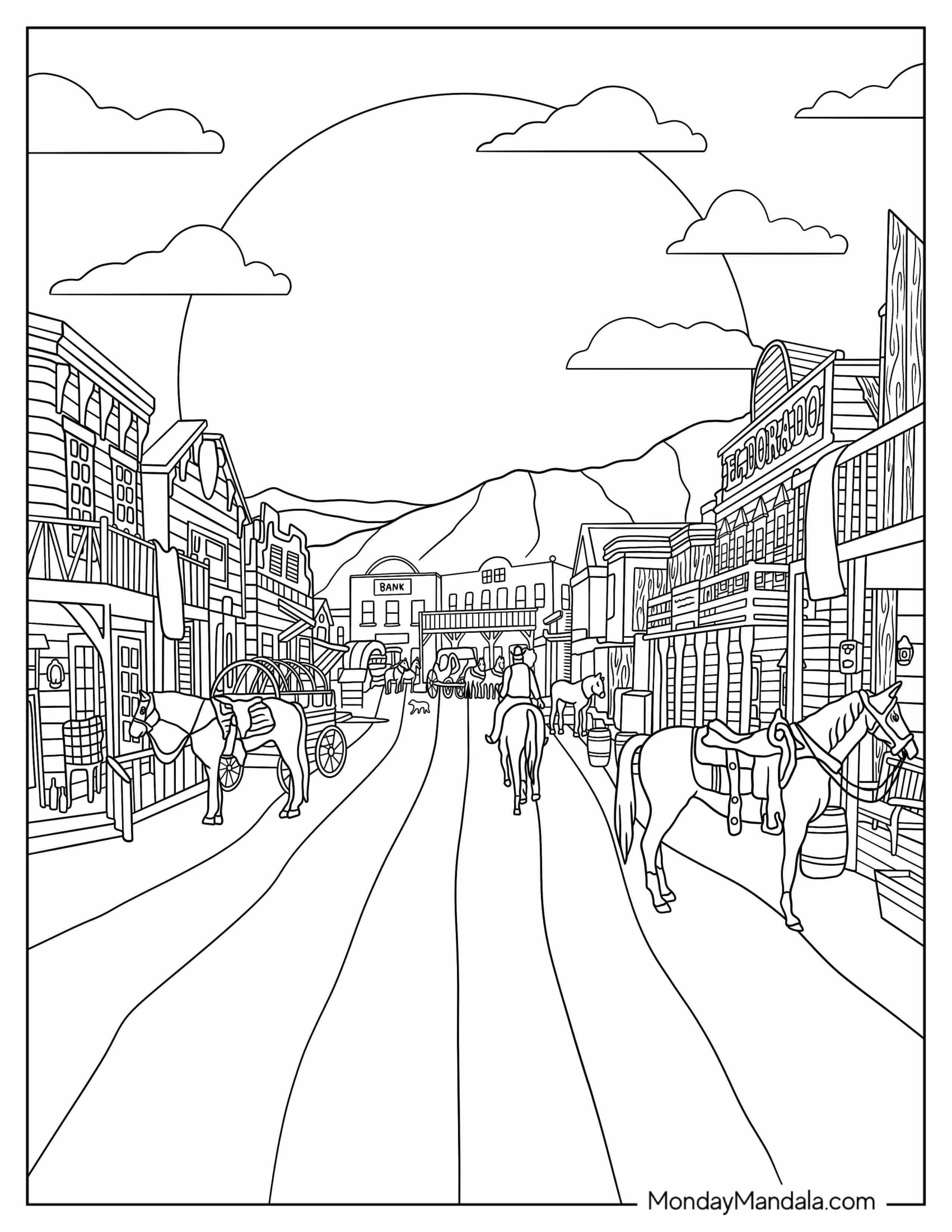 Wild West Town Coloring Page