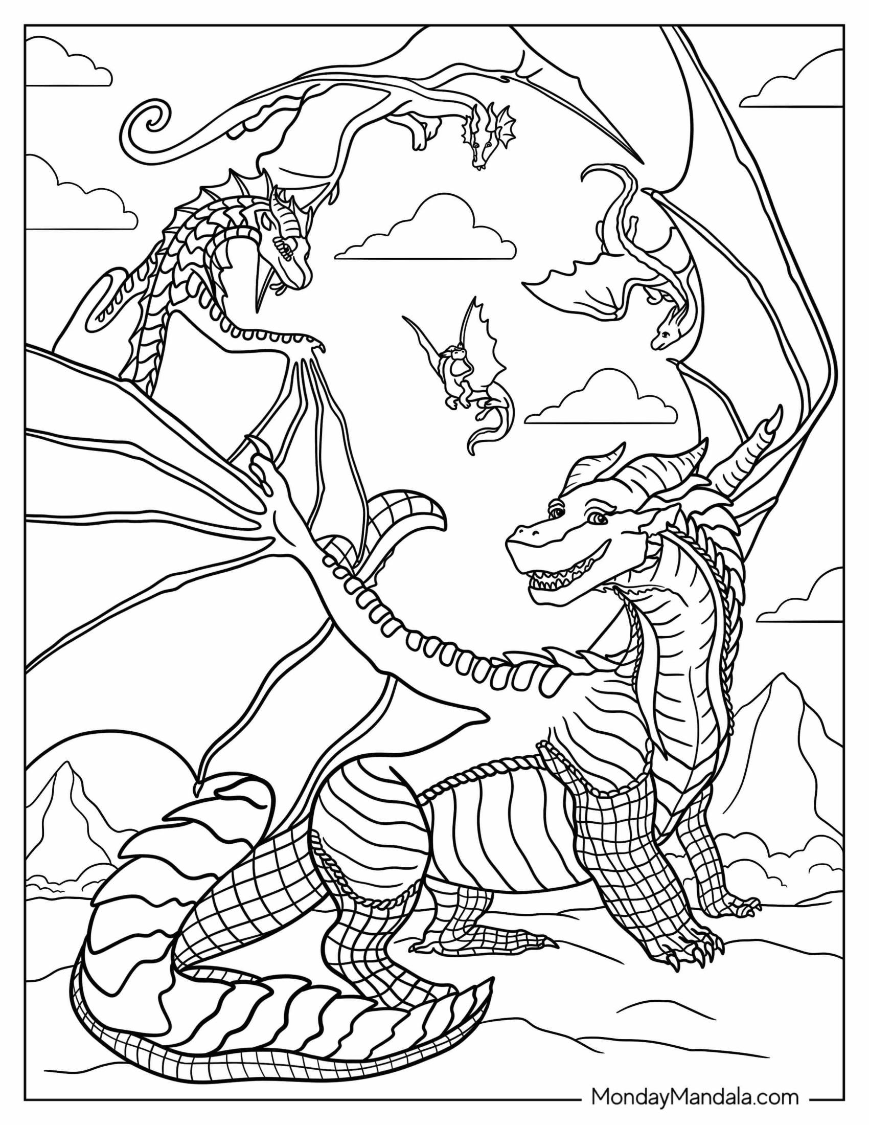 Wings Of Fire Coloring Page Of Clay, Darkstalker,, Glory, Tsunami, And Qibi