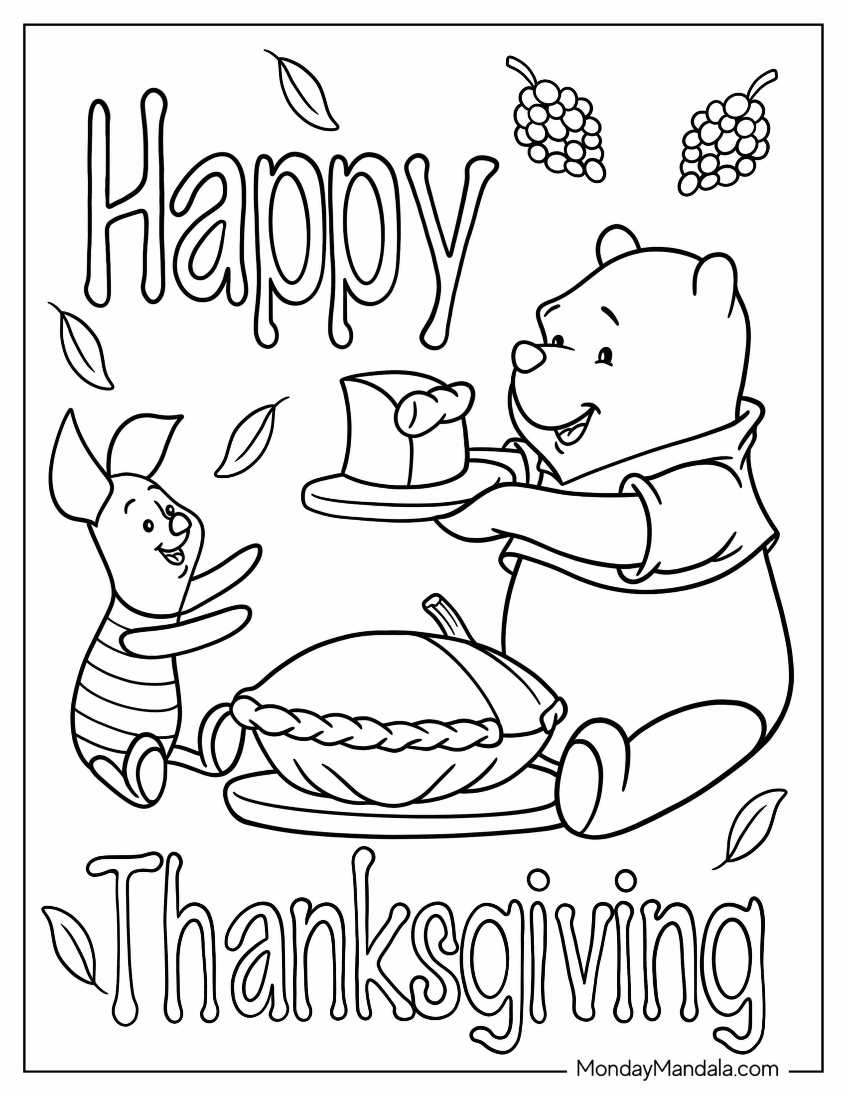 Winnie The Pooh Giving Piglet Slice Of Pumpkin Pie Coloring In