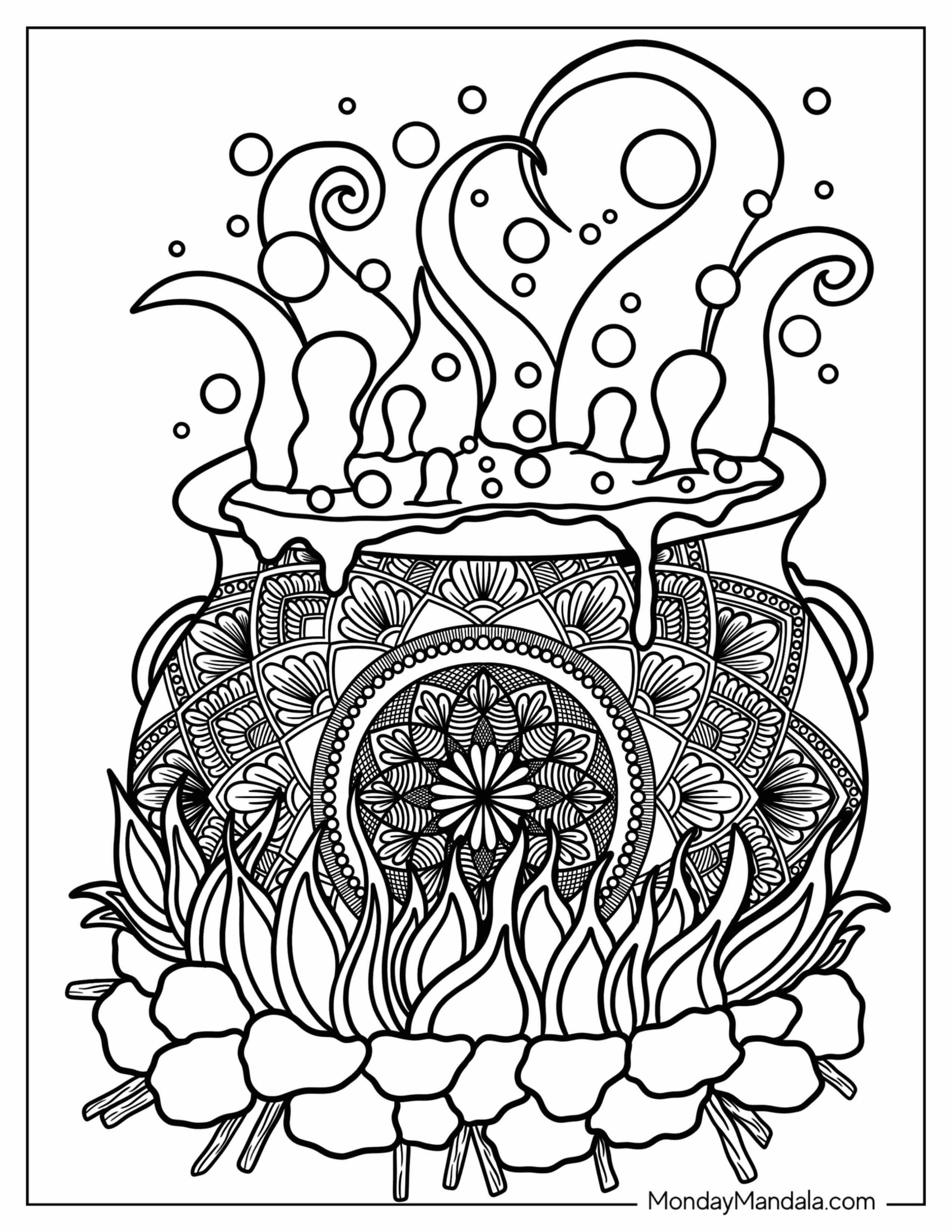 Witch s Cauldron Halloween Mandala Coloring Page