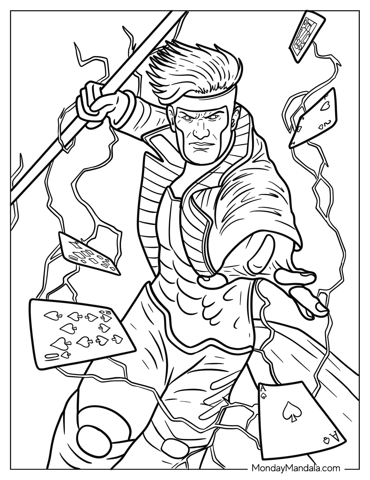 X-Men Coloring Page Of Detailed Gambit With His Cards