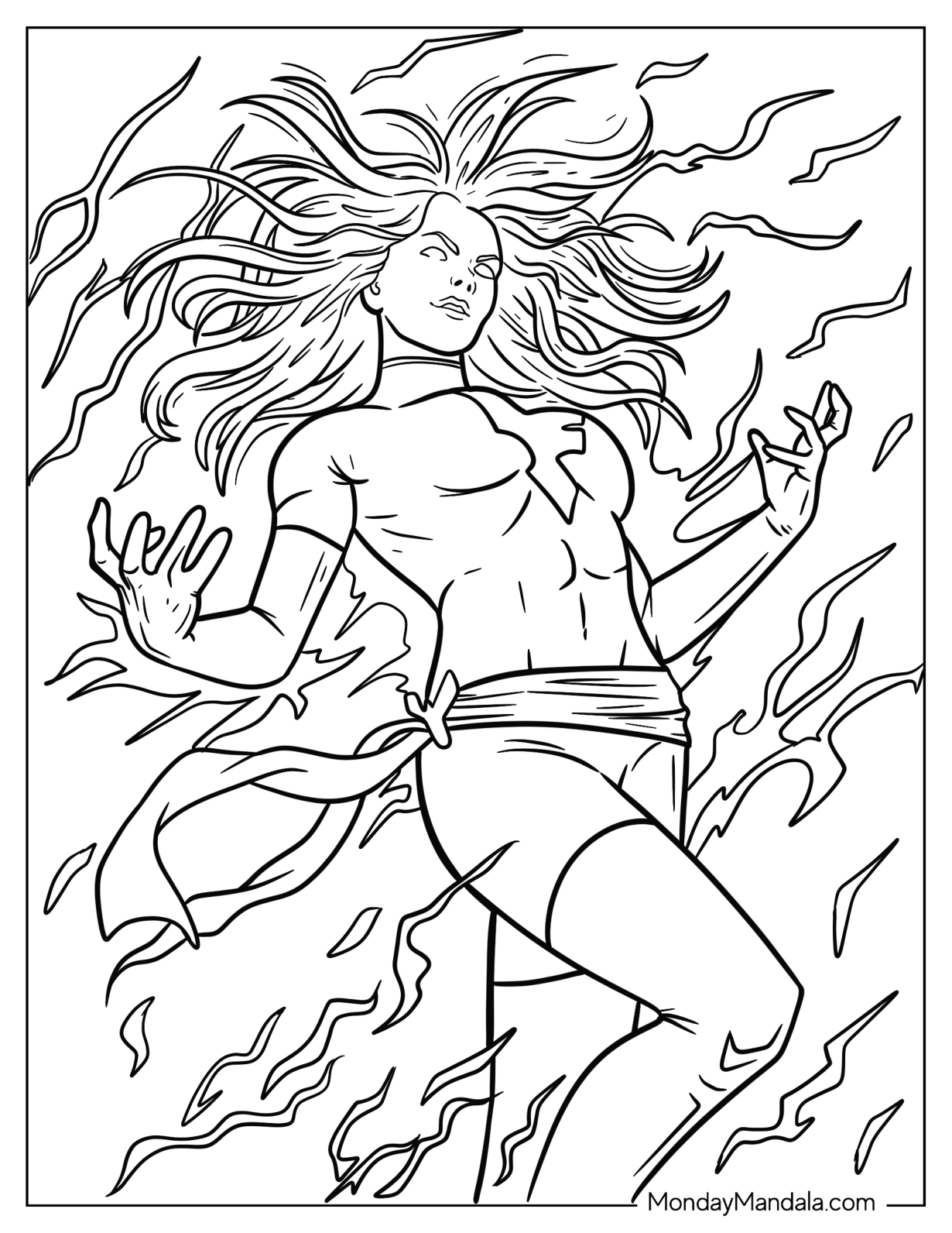 X-Men Coloring Page Of Jean Grey Phoenix Surrounded By Energy