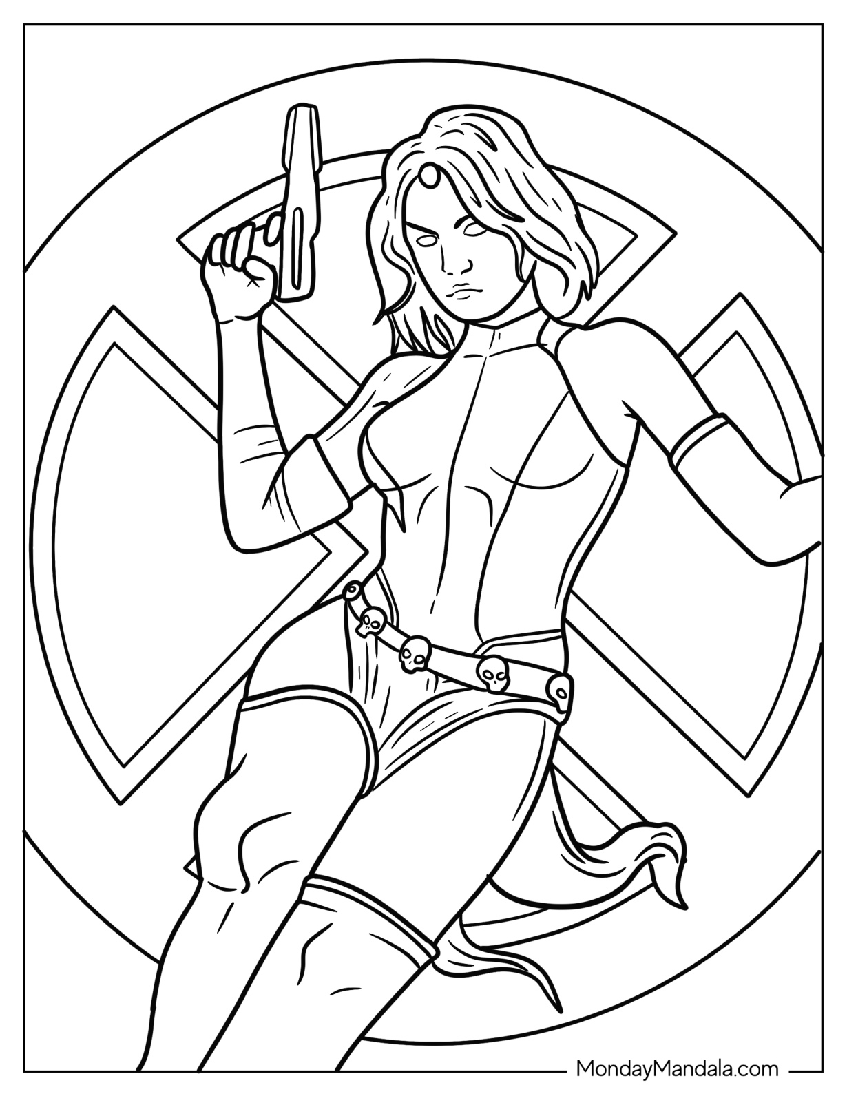 X-Men Coloring Page Of Mystique Holding Gun In The Air