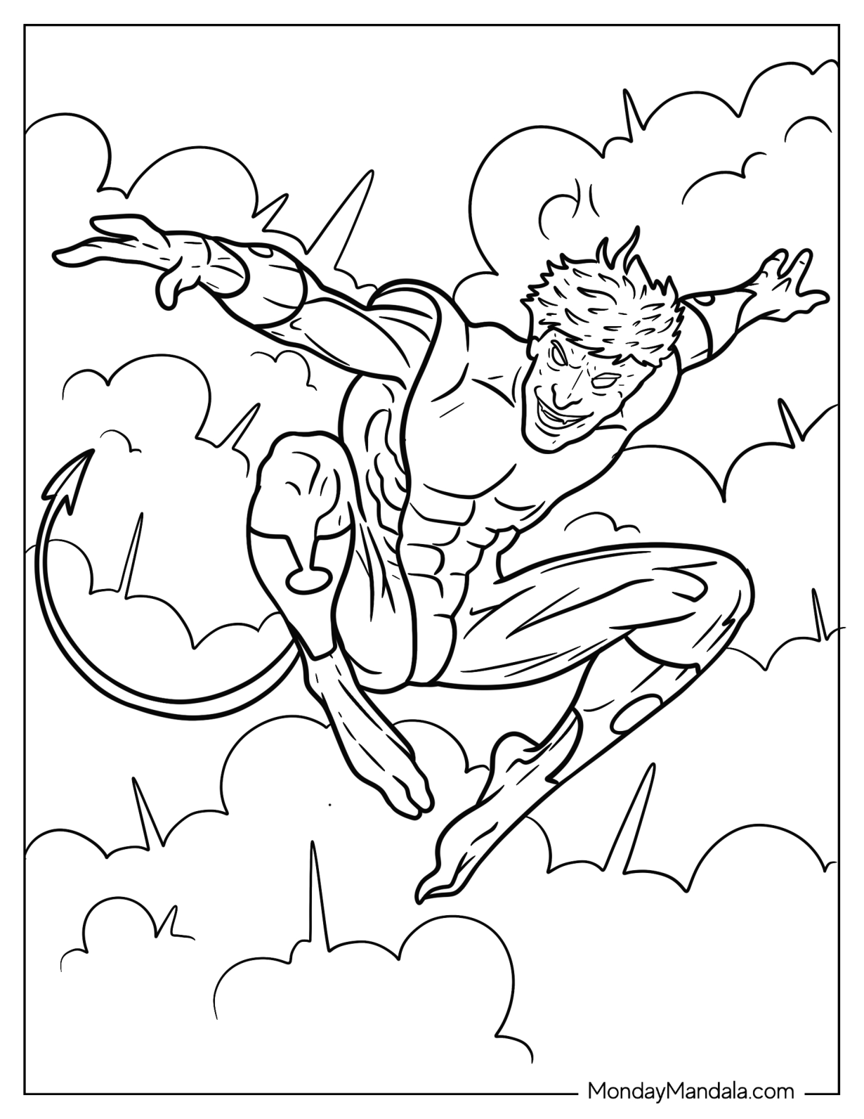 X-Men Coloring Page Of Nightcrawler Leaping Above Smoke