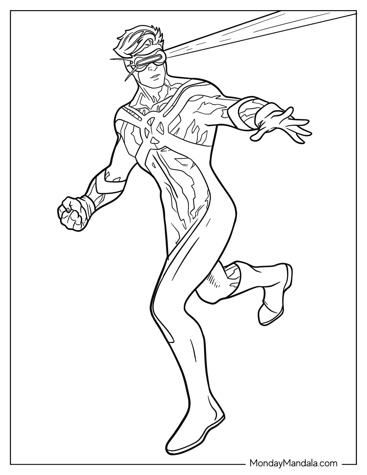 X-Men Coloring Page Of Simple Cyclops Running While Emitting Beams