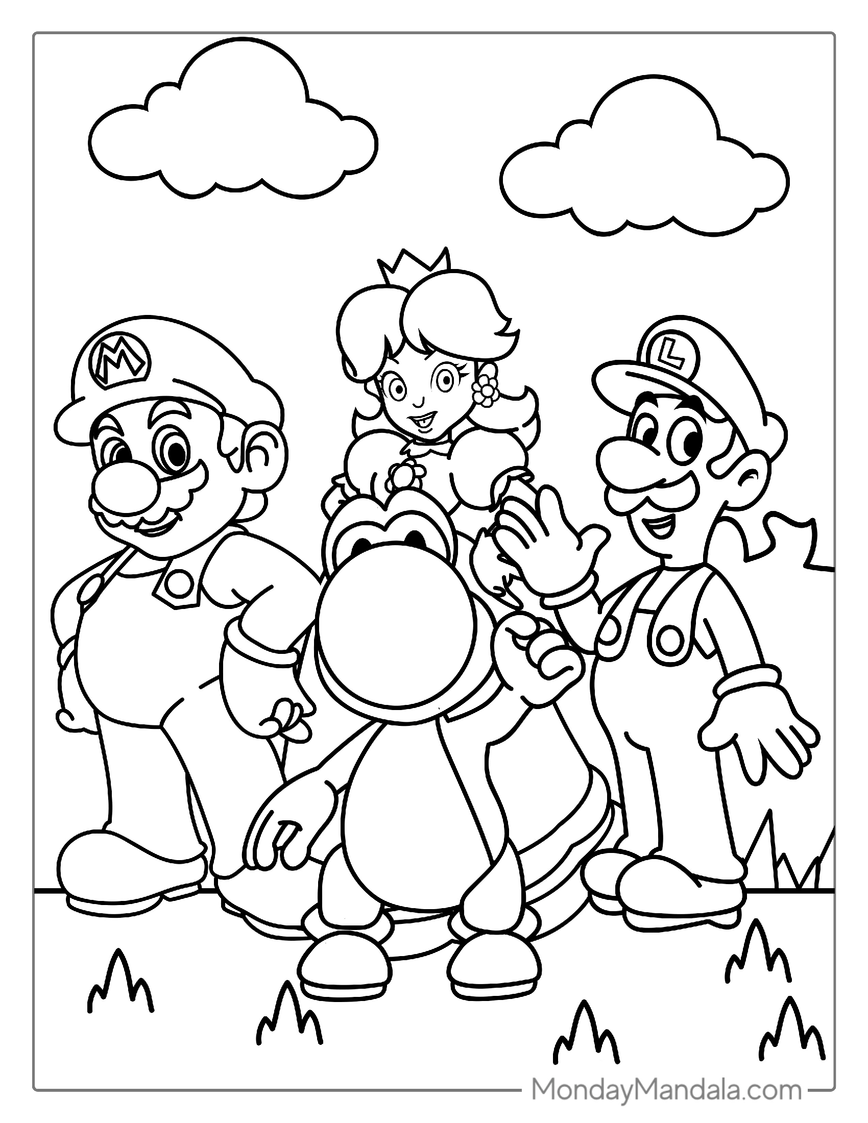 Yoshi With Peach, Mario, And Luigi Coloring