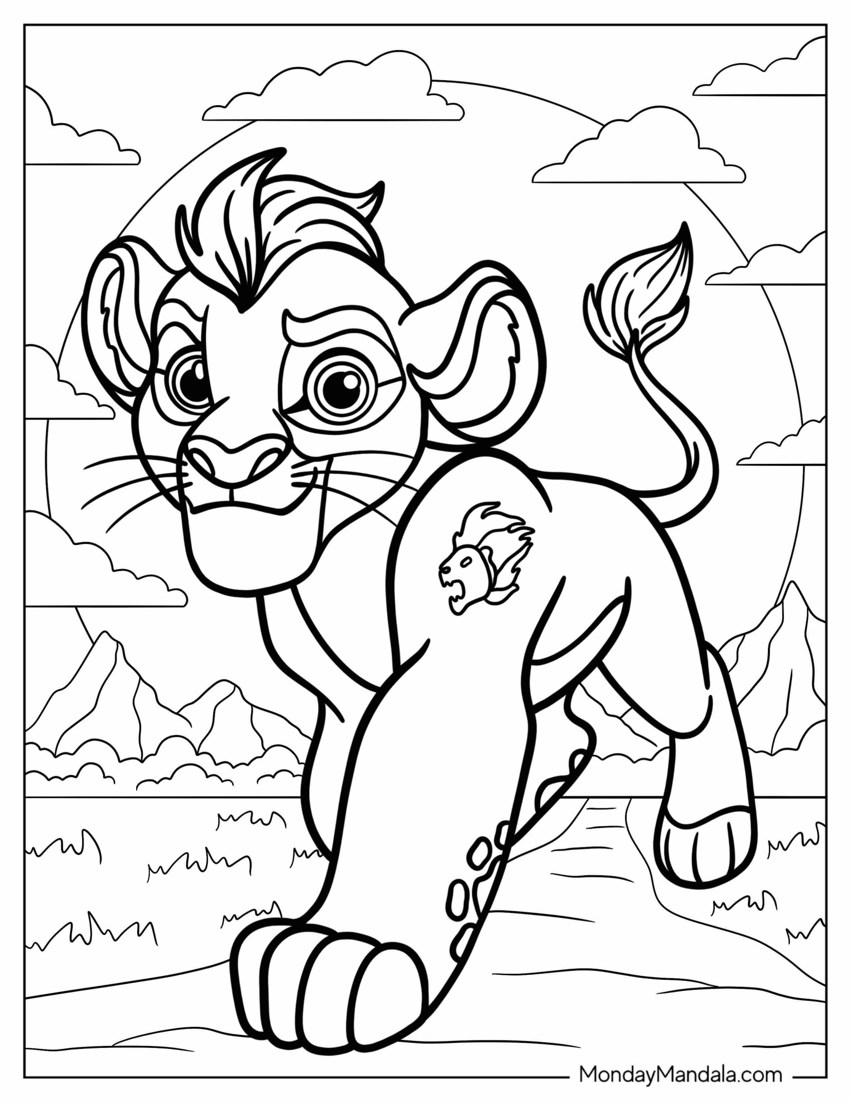 Young Kion In Rocky Terrain Coloring Sheet