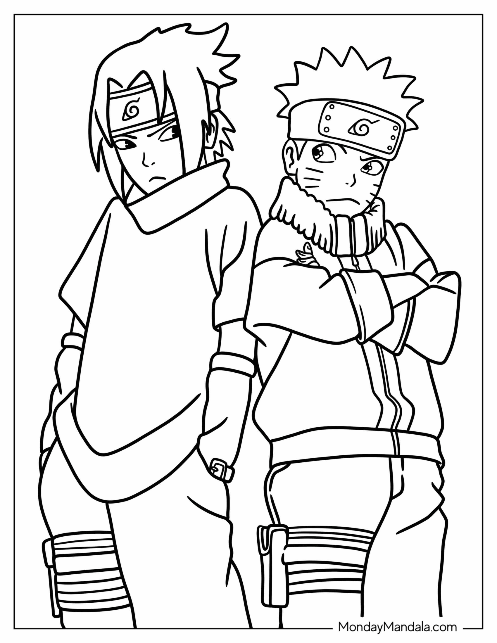 Young Naruto And Sasuke Coloring Page Glaring At One Another