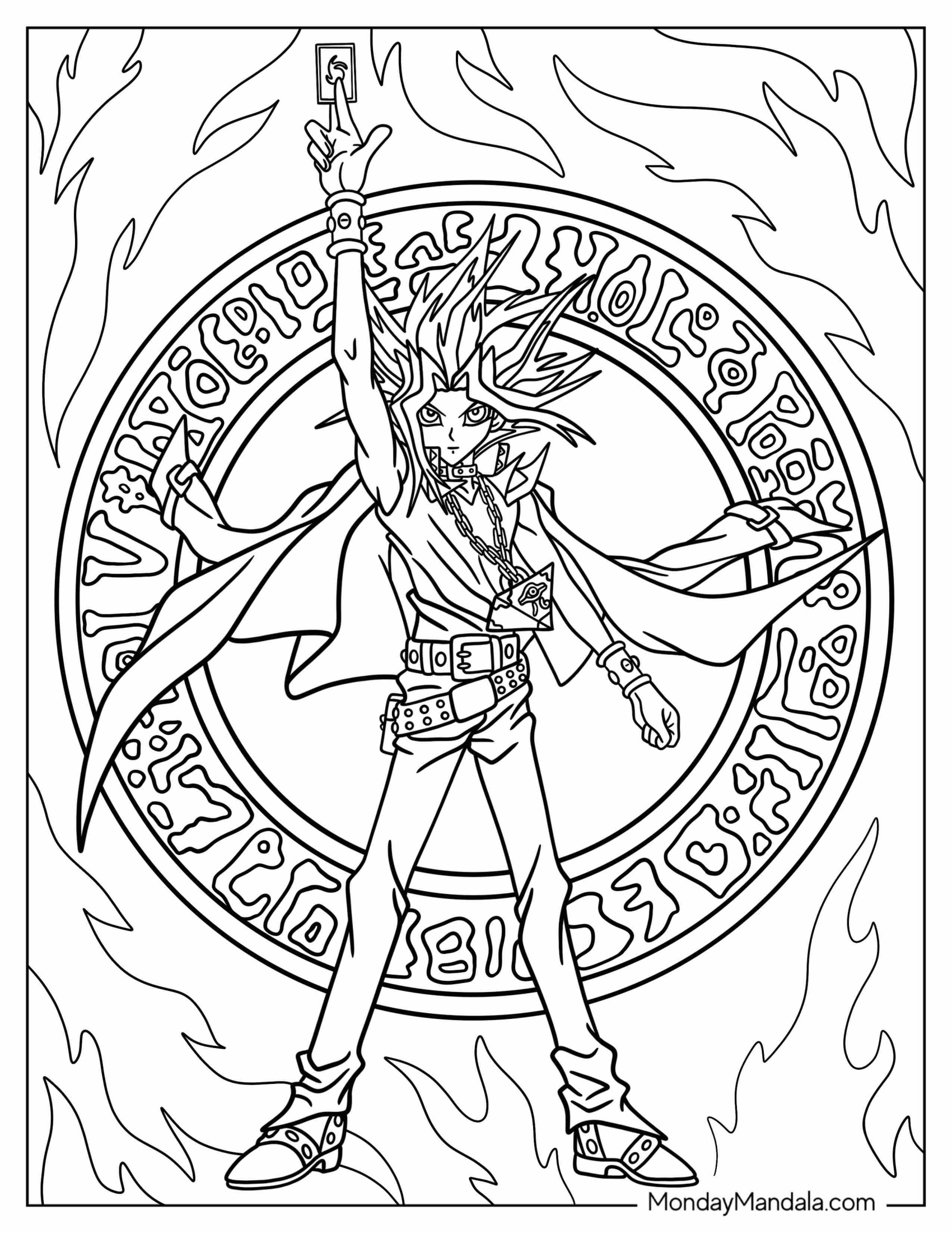 Yu Gi Oh Coloring Page Of Poster Of Yugi Mutou Holding Up Card