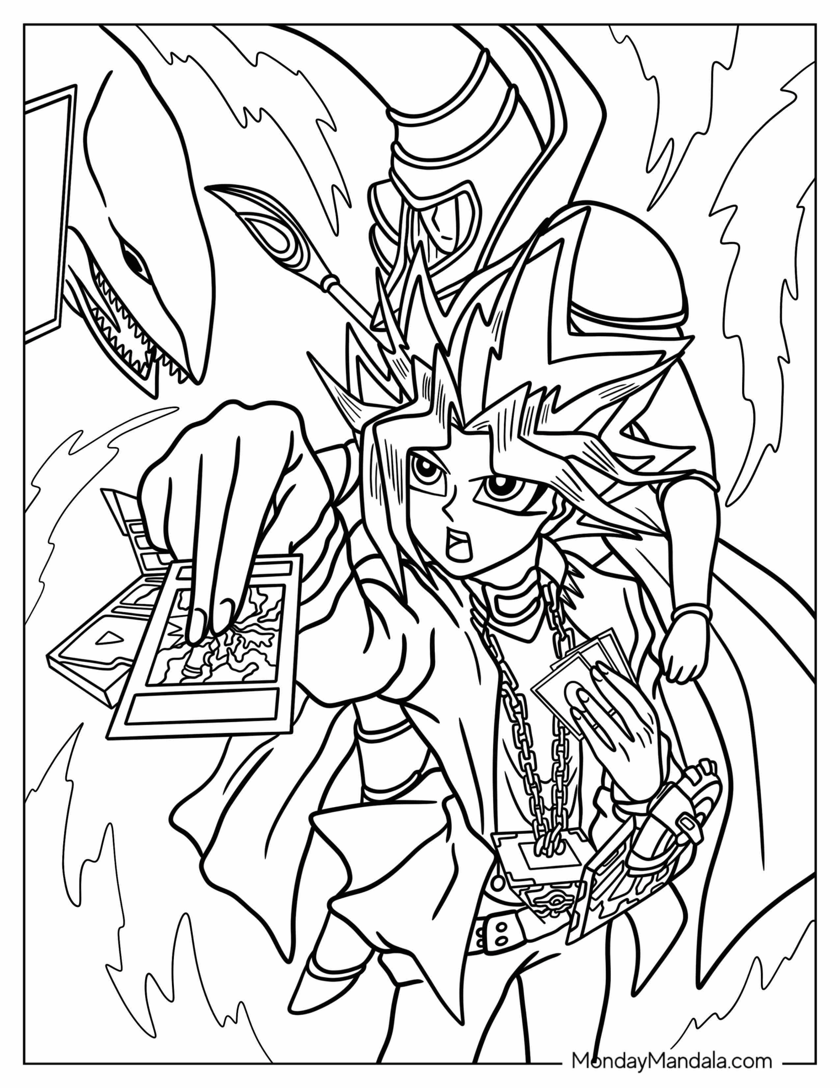 Yu Gi Oh Coloring Page Of Yugi Mutou In Duel Monsters With Dark Magician And Dragon