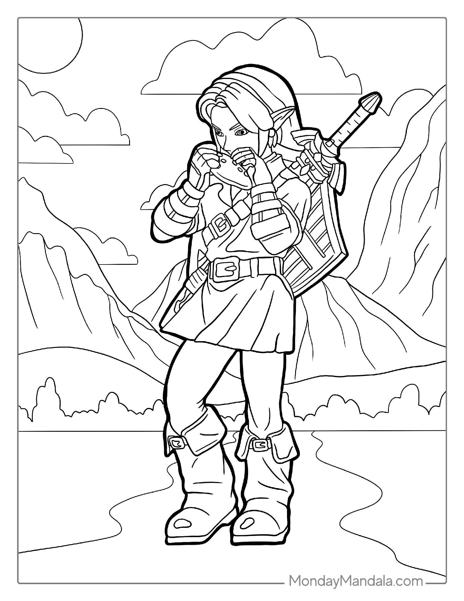 Zelda Link Playing Ocarina Coloring Page