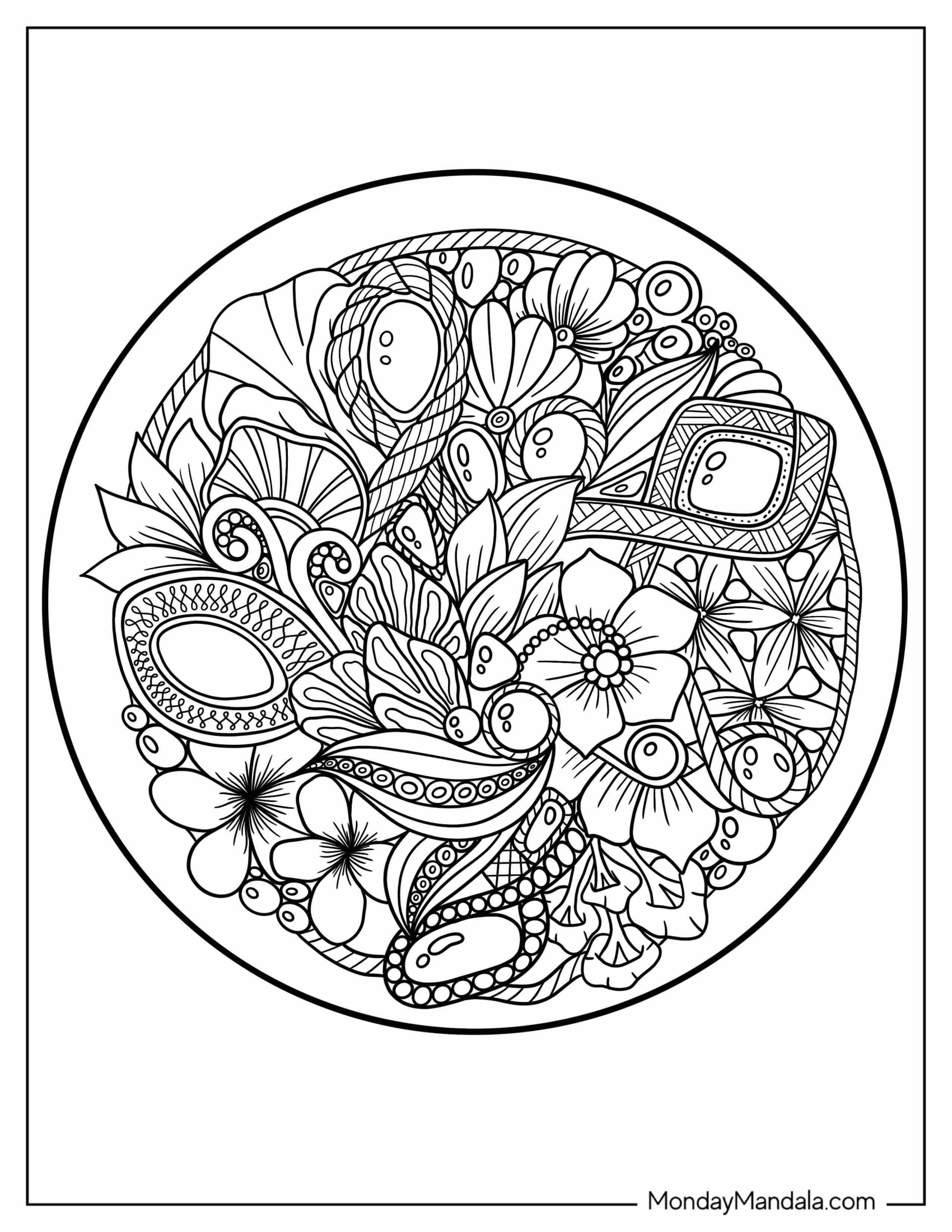 Zentangle With Flower, Mushrooms And Rope