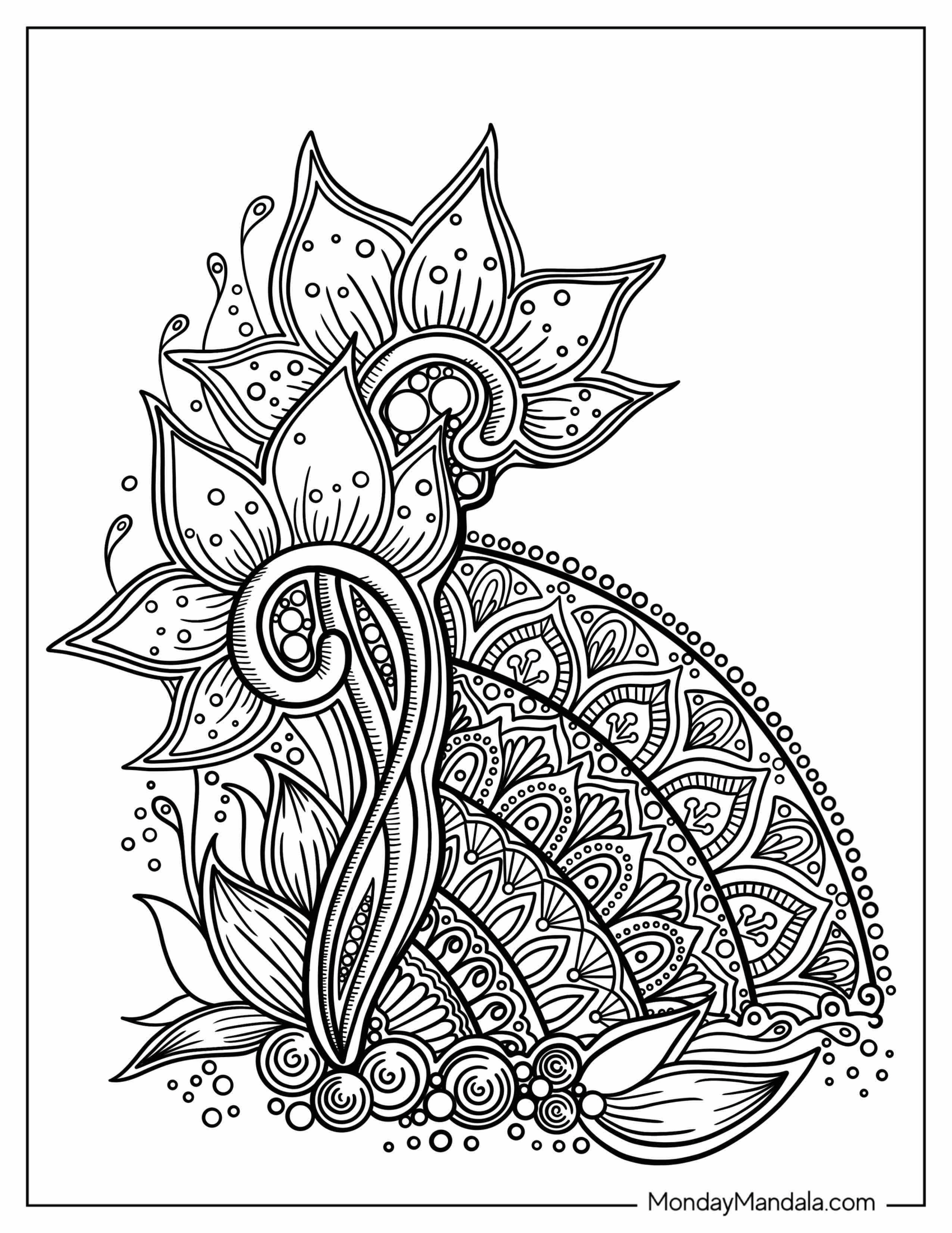 Zentangle With Flowers To Color