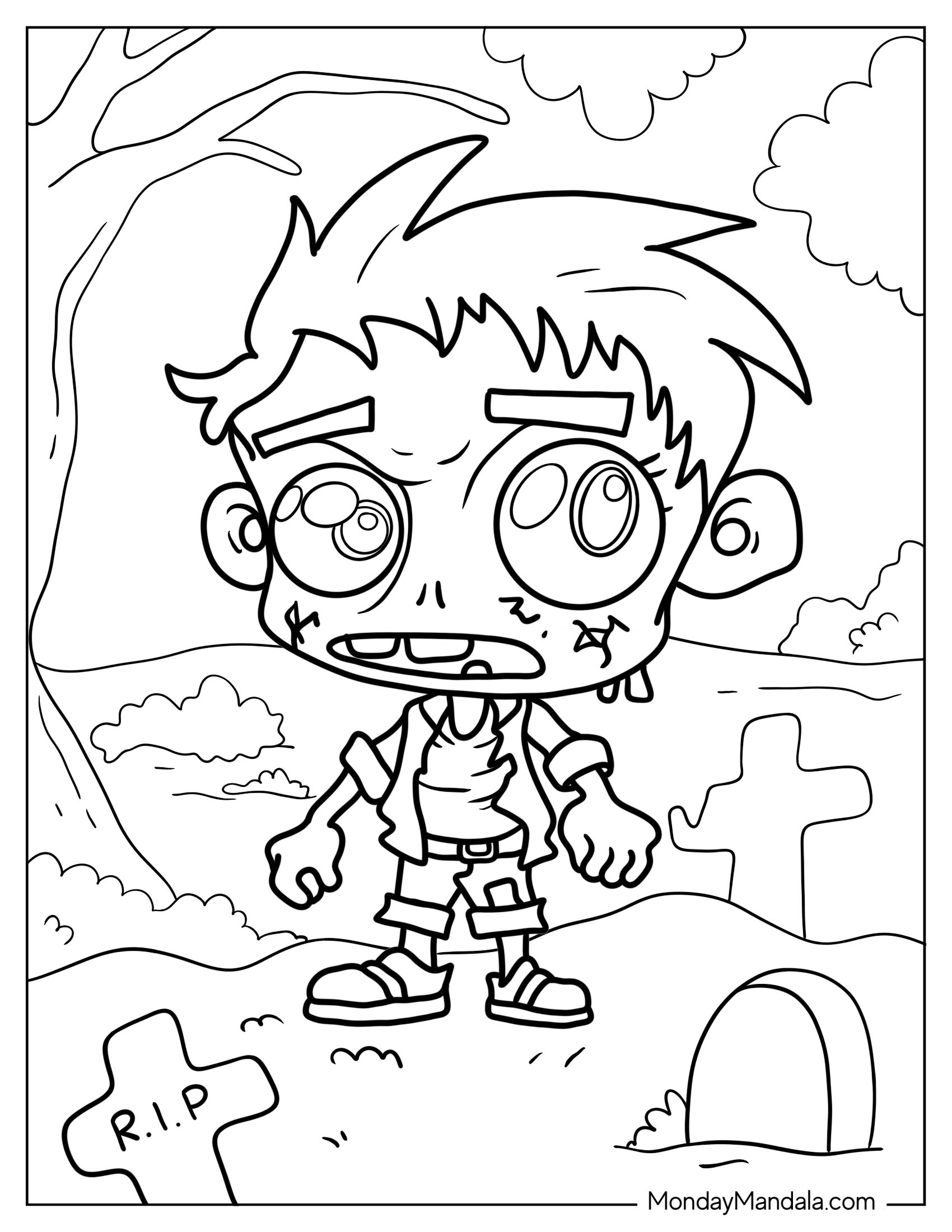 Zombie Monster Cartoon In Graveyard